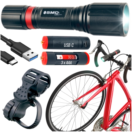 Latarka LED Hunter Aku 8W Osram P9 + uchwyt rowerowy